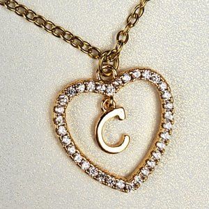 Initials C Heart Pendant Necklace For Women /Zircon Gemstones/ Love Necklaces